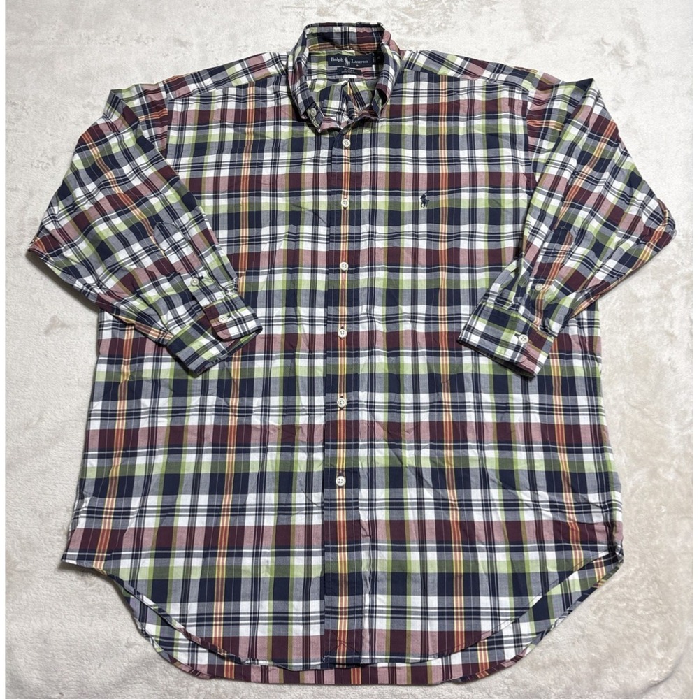 Polo Ralph Lauren Shirt Mens Medium Multicolor Plaid Button Down 30" Sleeve VTG